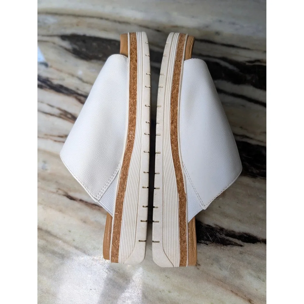 Adrienne Vittadini Sport Provence White Platform Slide Sandals Womens 9M Wedge